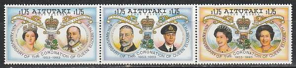 Аиутаки 1993, 40 лет Коронации Елизаветы II, 3 марки сцепка)